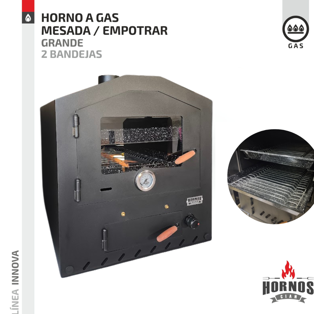 Horno a Gas  Grande - Empotrar o Mesada - Línea Innova