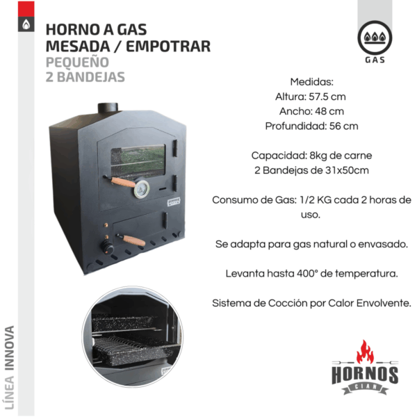 Horno a Gas Chico - Empotrar o Mesada - Línea Innova - Imagen 4
